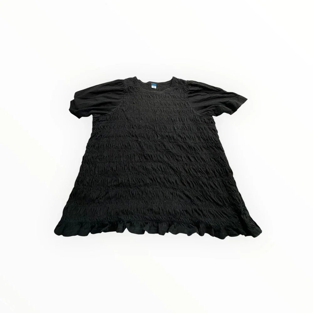 Old Navy Womens Smocked Puff Sleeve‎ Ruffle Hem Top Black Medium